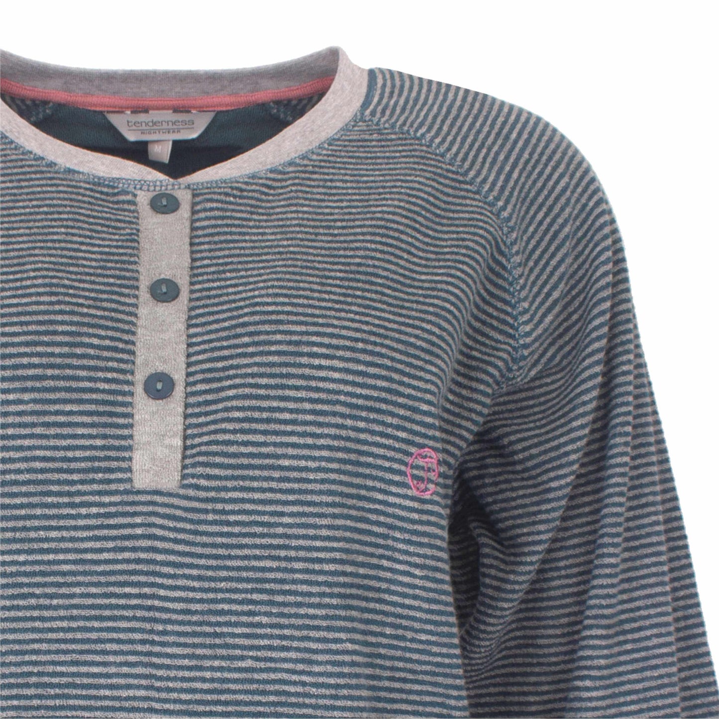 Tenderness dames Pyjama - Badstof - Lange Mouwen - Petrol Groen  - detail