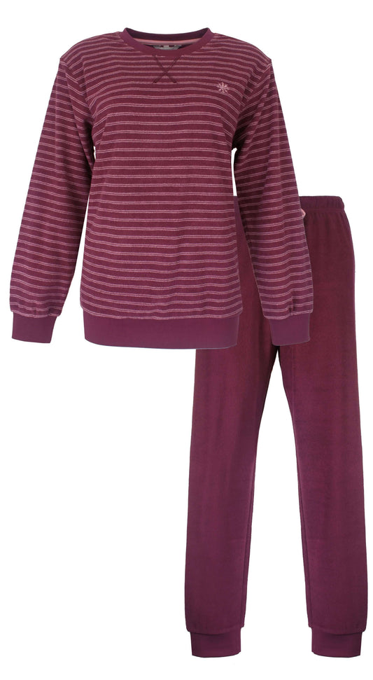 Tenderness dames  Pyjama - Badstof - Lange Mouwen -  Bordeaux - vooraanzicht