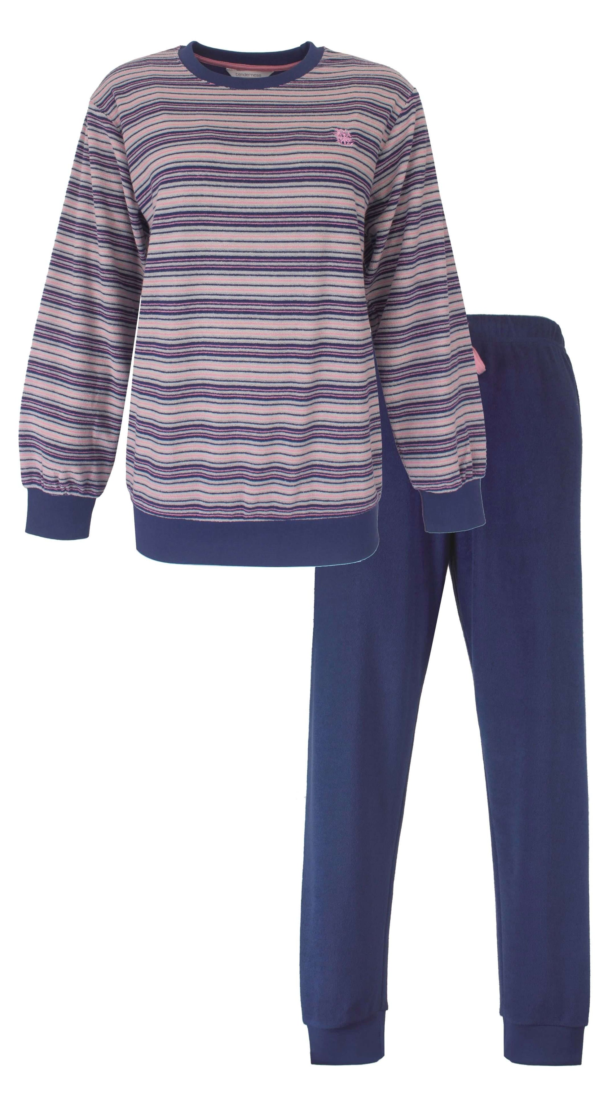 Tenderness dames  Pyjama - Badstof - Lange Mouwen - Blauw. - vooraanzicht