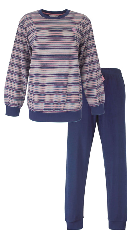 Tenderness dames  Pyjama - Badstof - Lange Mouwen - Blauw. - vooraanzicht