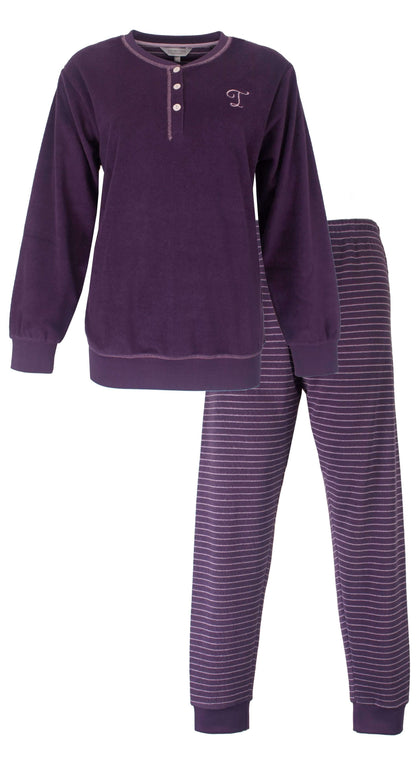 Tenderness dames Pyjama -  Badstof - Lange Mouwen -  Paars - vooraanzicht