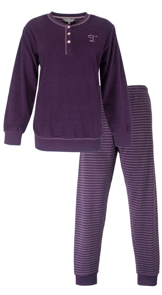 Tenderness dames Pyjama -  Badstof - Lange Mouwen -  Paars - vooraanzicht