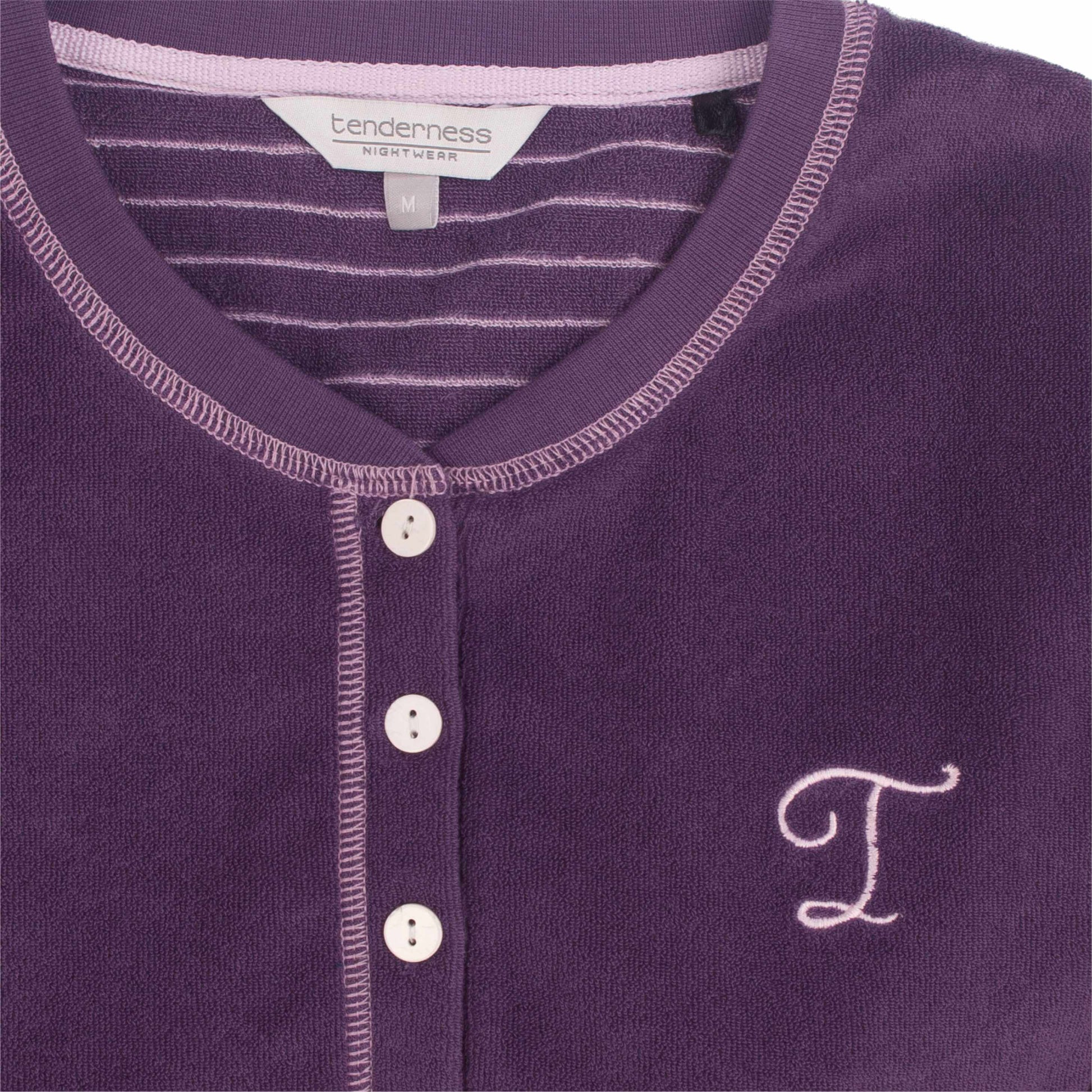 Tenderness dames Pyjama -  Badstof - Lange Mouwen -  Paars - detail