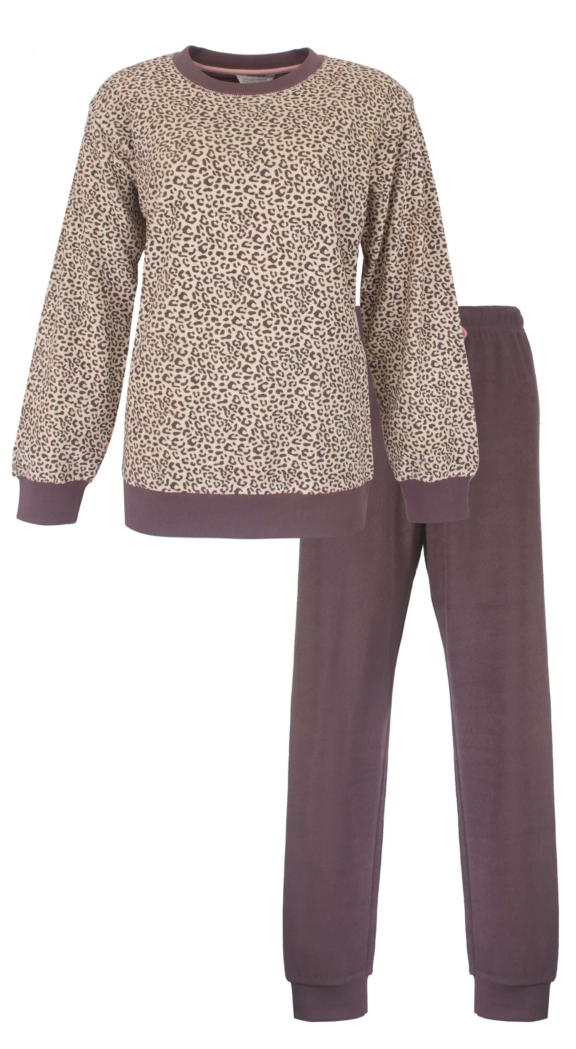 Tenderness dames Pyjama - Badstof - Lange Mouwen - Bruin - vooraanzicht