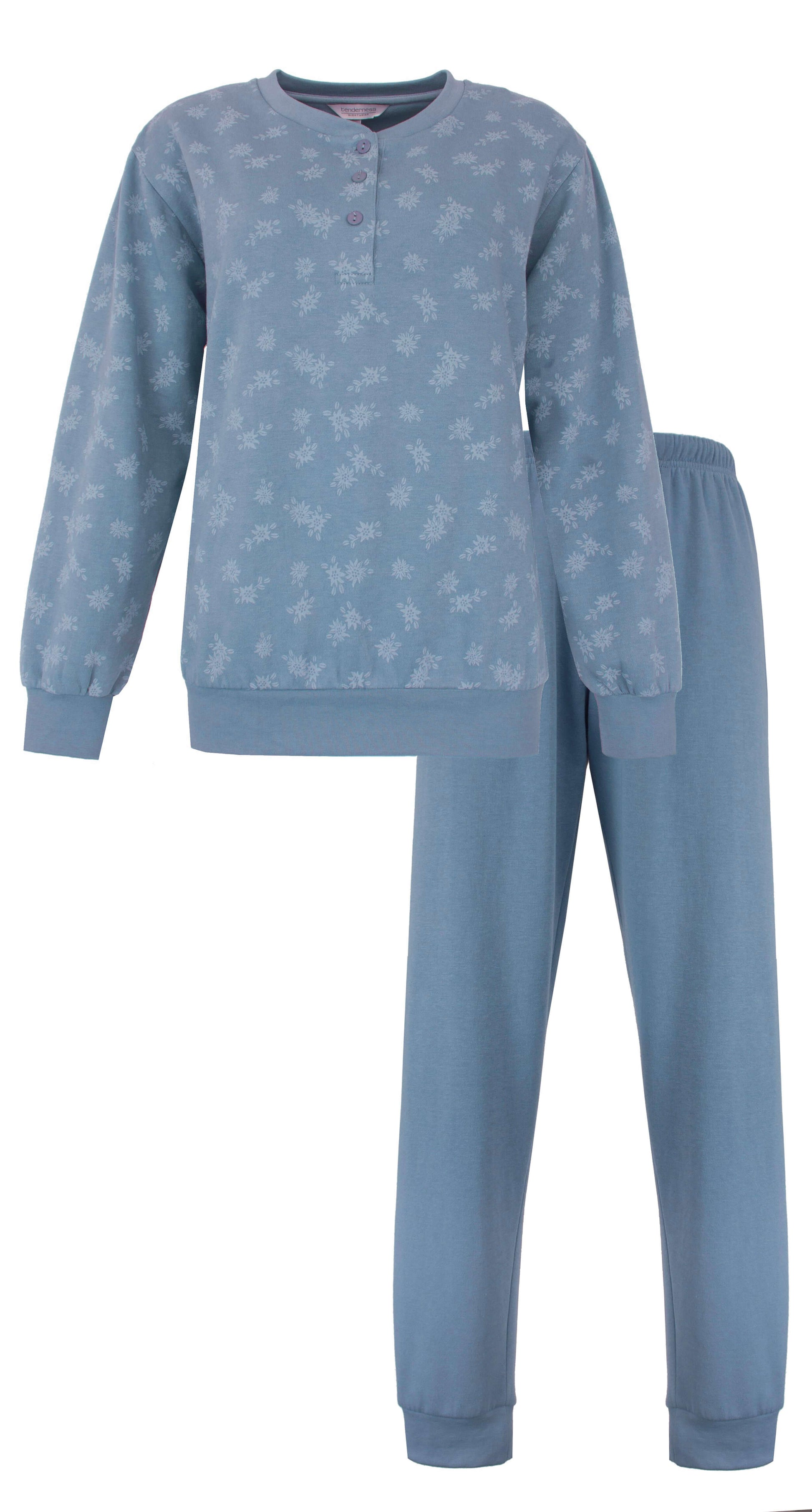 Tenderness dames Fleece Pyjama - lange Mouwen -  Denim Blauw - vooraanzicht