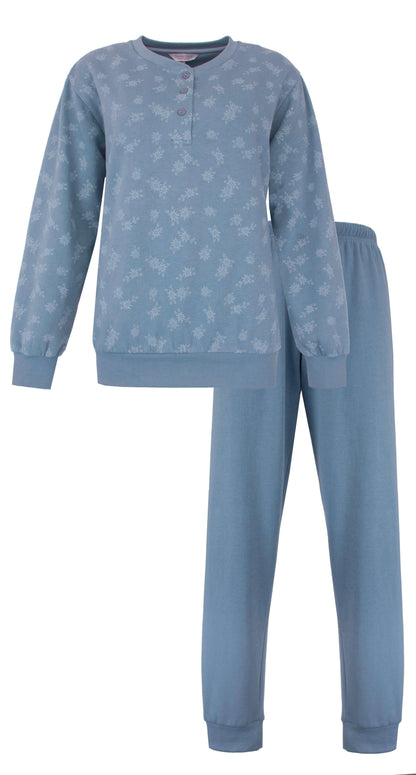 Tenderness dames Fleece Pyjama - lange Mouwen -  Denim Blauw - vooraanzicht