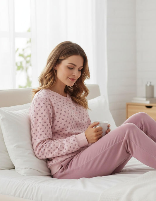 Tenderness dames Pyjama - Fleece - Lange Mouwen -  Roze - achteraanzicht