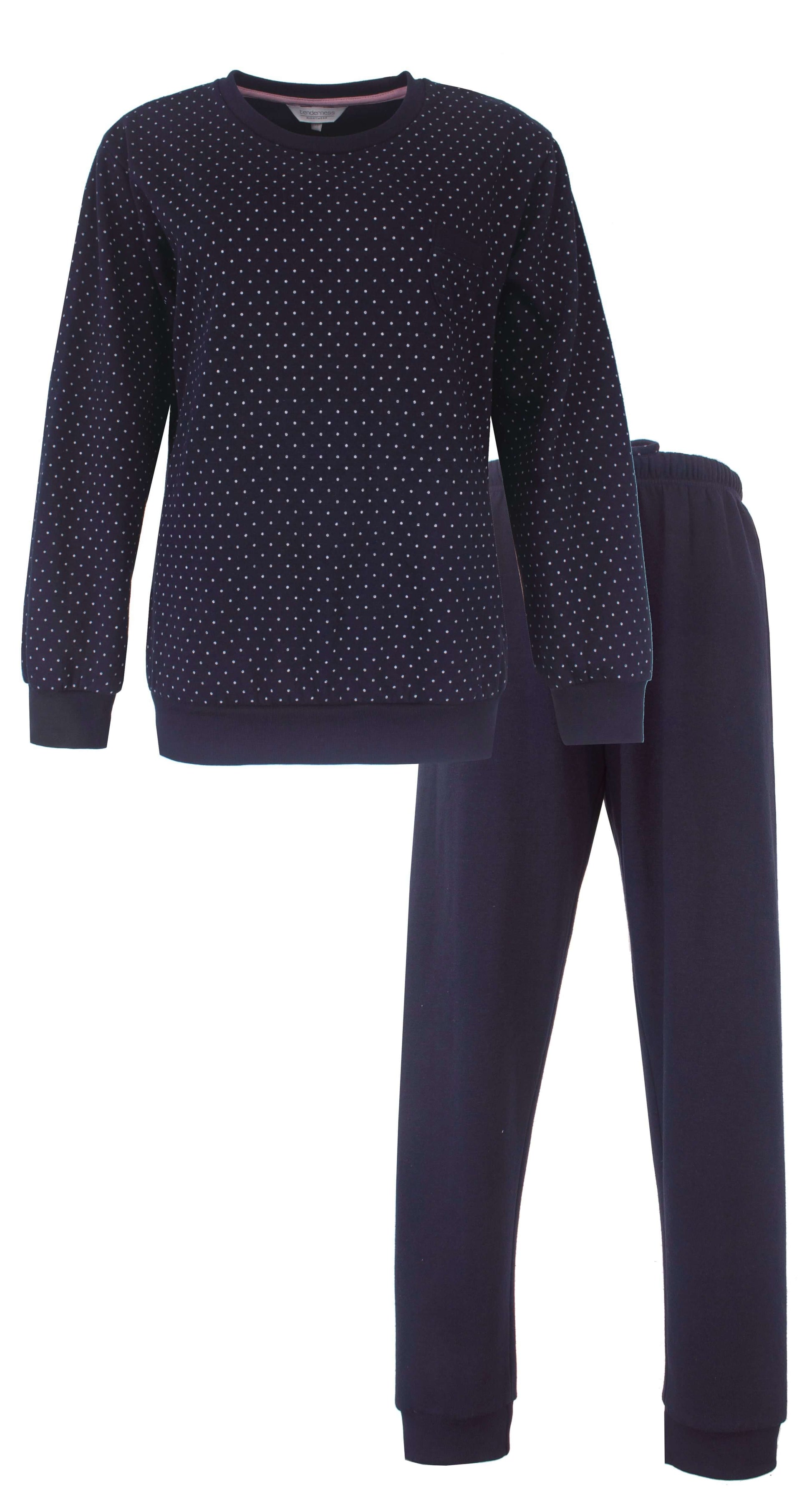 Tenderness dames  Pyjama - Fleece - Donker Blauw - Lange Mouwen  - vooraanzicht