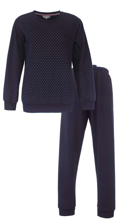 Tenderness dames  Pyjama - Fleece - Donker Blauw - Lange Mouwen  - vooraanzicht