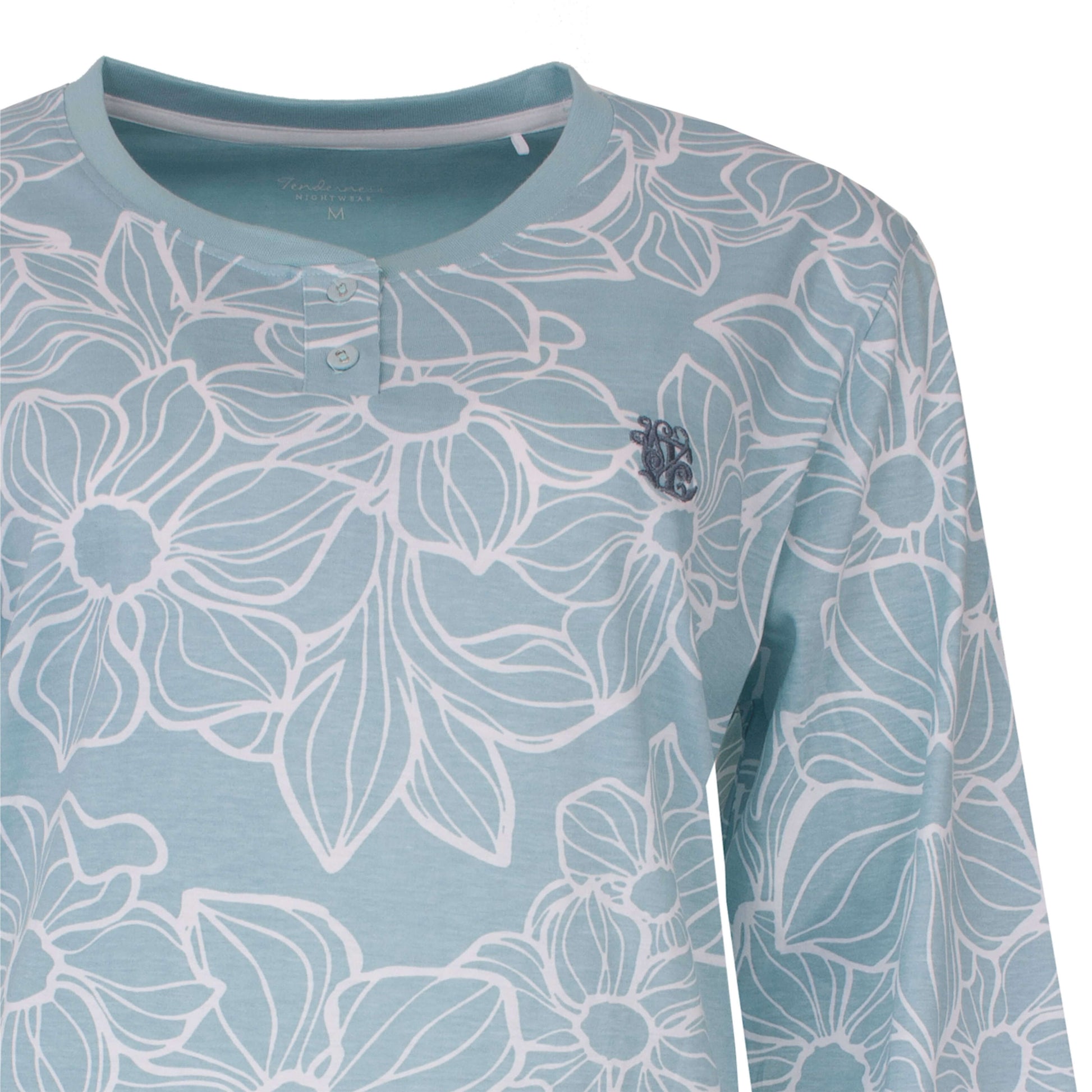 Tenderness dames Pyjama - Lange Mouwen - Lichtblauw - detail
