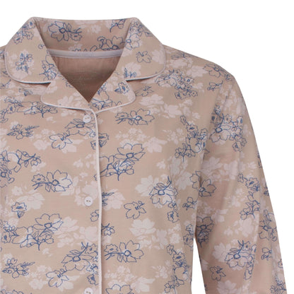 Tenderness dames Doorknoop Pyjama - Lange Mouwen -  Katoen - Beige - detail