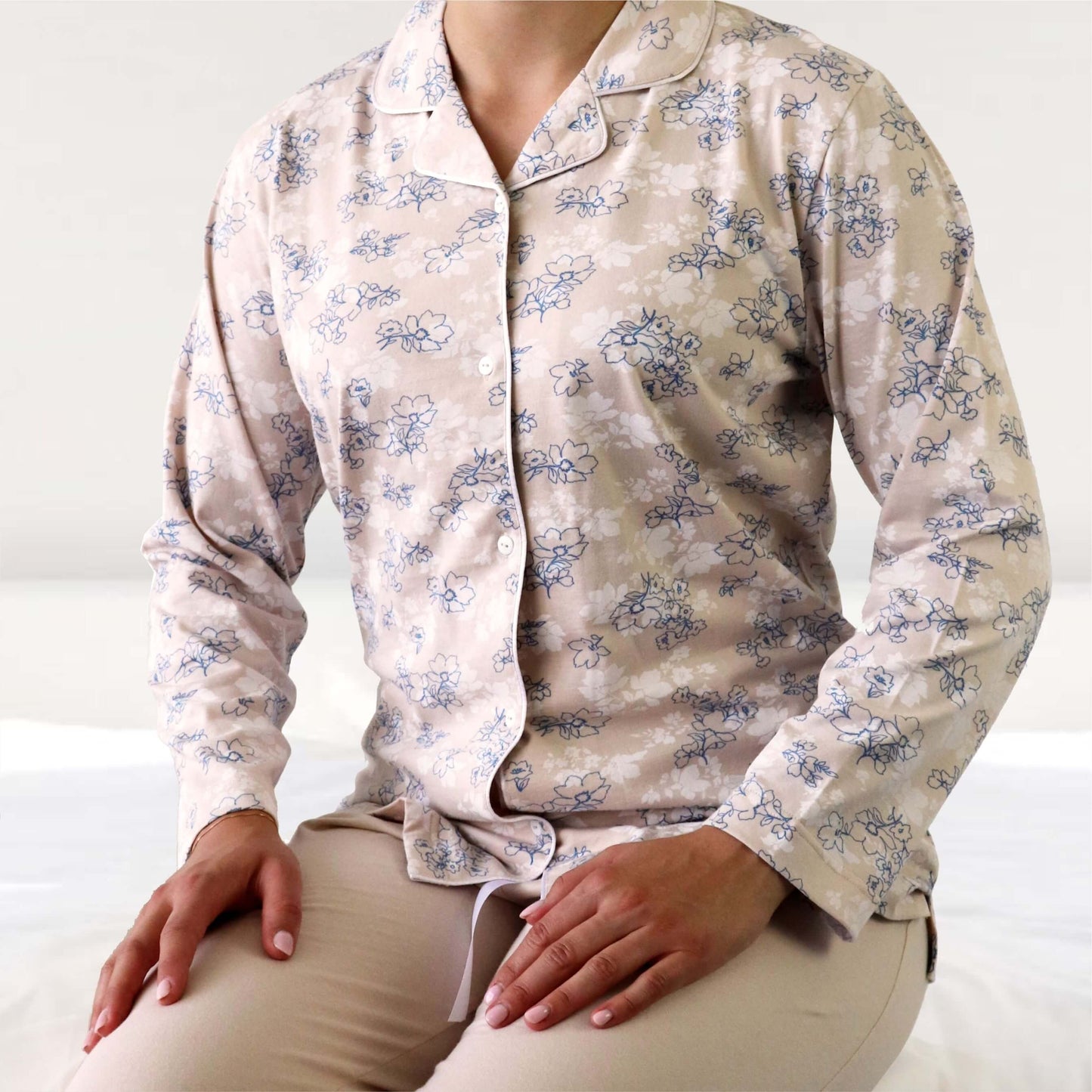 Tenderness dames Doorknoop Pyjama - Lange Mouwen -  Katoen - Beige - afbeelding 5