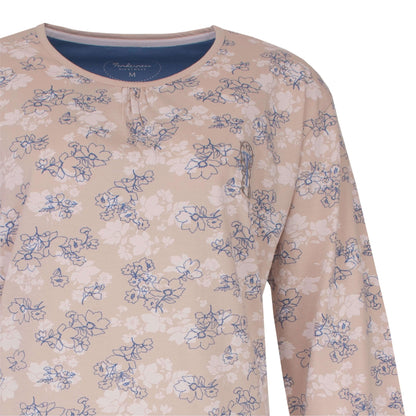 Tenderness dames Pyjama - Lange Mouwen - Top met Allover Print - Beige - detail