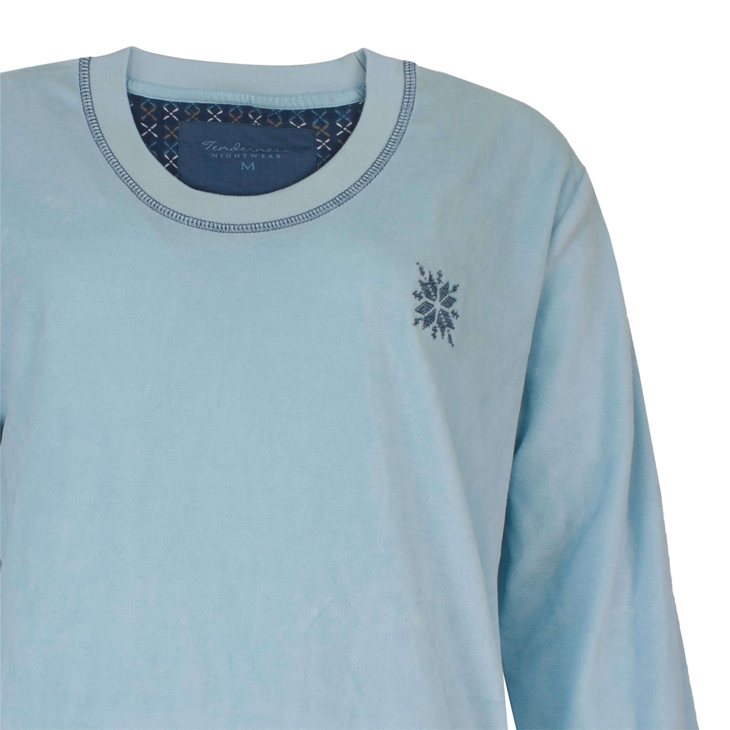 Tenderness dames Pyjama - Velours  - Lange Mouwen - Lichtblauw - detail