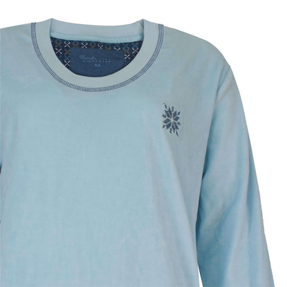 Tenderness dames Pyjama - Velours  - Lange Mouwen - Lichtblauw - detail