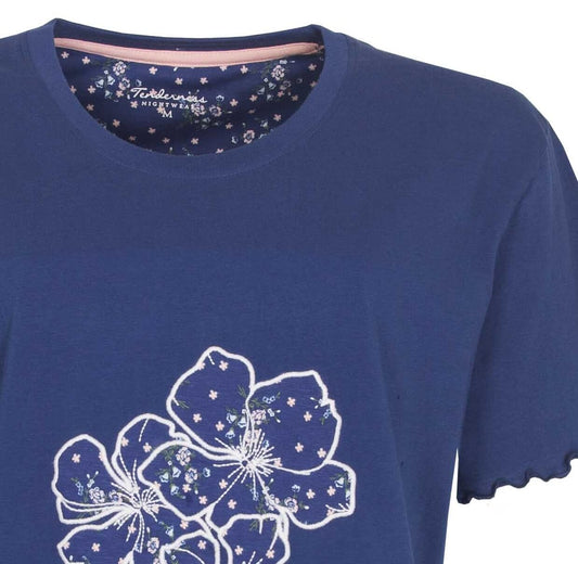  Tenderness Dames Shortama - korte mouwen- Blauw - Katoen - achteraanzicht