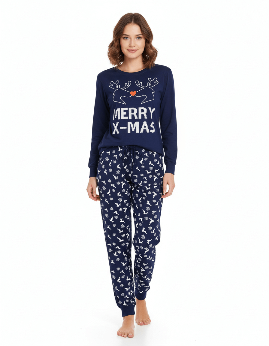 Temptation Dames Pyjama - Pyjama Set - Lange Mouwen -  Katoen - Blauw - achteraanzicht