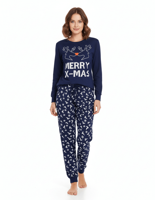 Temptation Dames Pyjama - Pyjama Set - Lange Mouwen -  Katoen - Blauw - achteraanzicht